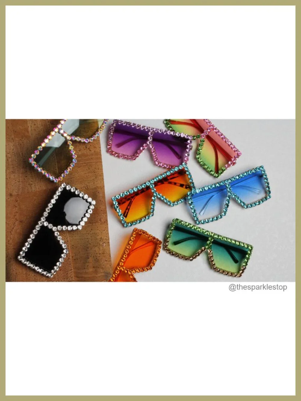 Extra Large Square Rhinestone Sunglasses UV400 Concert Glasses